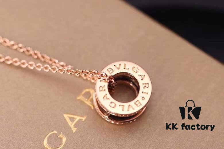 Bvlgari Sterling Silver Full Diamond Rose Gold Black Ceramic Necklace