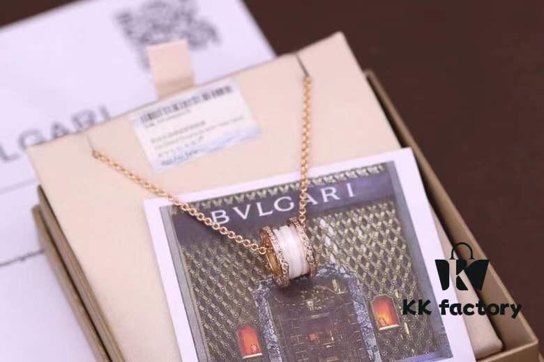 Bvlgari B.zero1 Pink Gold Full Diamond White Ceramic Necklace