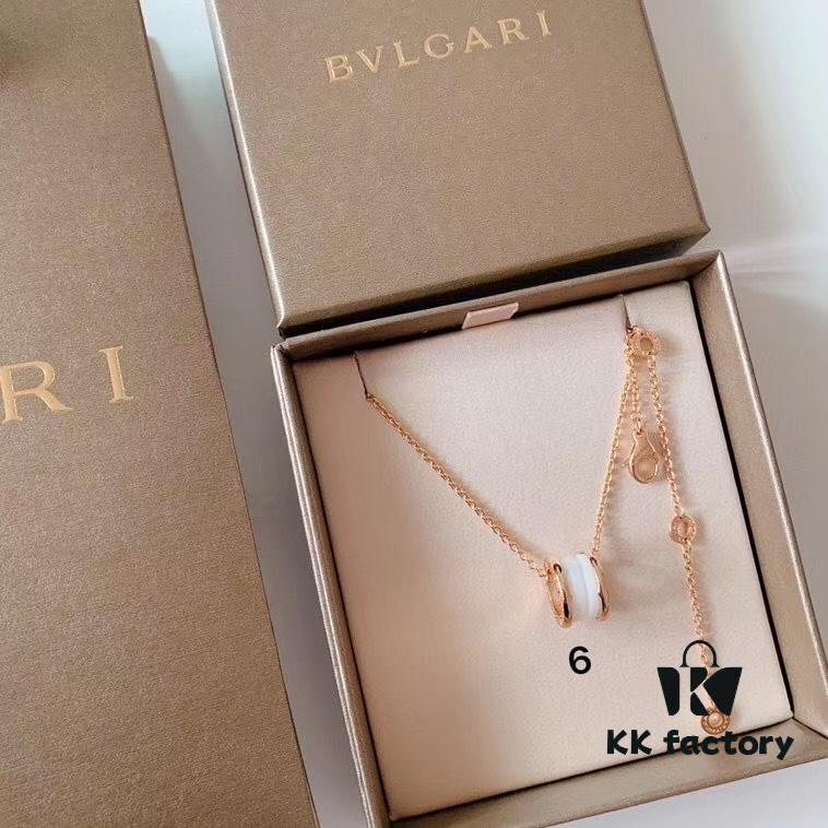 BVLGARI BV Classic Bestselling Styles, Sterling Silver, Curved Version, Top-Tier Quality, Ceramic Side with Engraved Boutique Logo, Original Font Printing Throughout Including Inner Surface, Precisely Carved Using Imported Engraving Machines to Match Original Exactly! Three Loops for Adjustable Length! Thick Chain, 50cm Long, Unisex Wear! Authentic Original Clasp