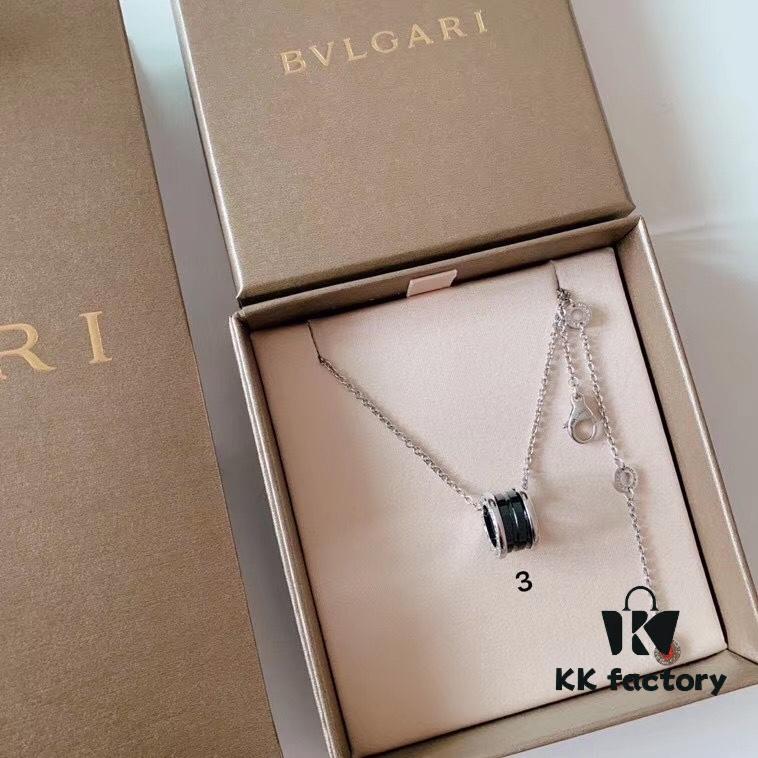 BVLGARI BV Classic Bestselling Styles, Sterling Silver, Curved Version, Top-Quality Export, Ceramic Side Wall Engraved with Boutique Logo, Original Font Printing Throughout Including Inner Parts, Precisely Carved Using Imported Engraving Machines to Match Original Exactly! Three Loops for Adjustable Length! Thick Chain, 50cm Long, Unisex Wear! Authentic Original Clasp