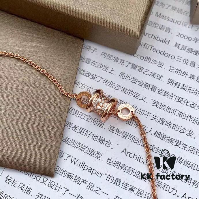 BVLGARI B-Zero Series Serpenti Full Diamond Rose Gold Bracelet S925 Sterling Silver Plated with 18K Thick Gold and Swarovski Crystals