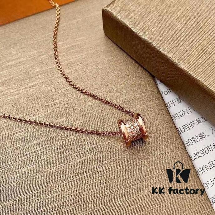 Bvlgari Serpenti Rose Gold Full Diamond Necklace in 925 Sterling Silver with 18K Thick Gold Plating