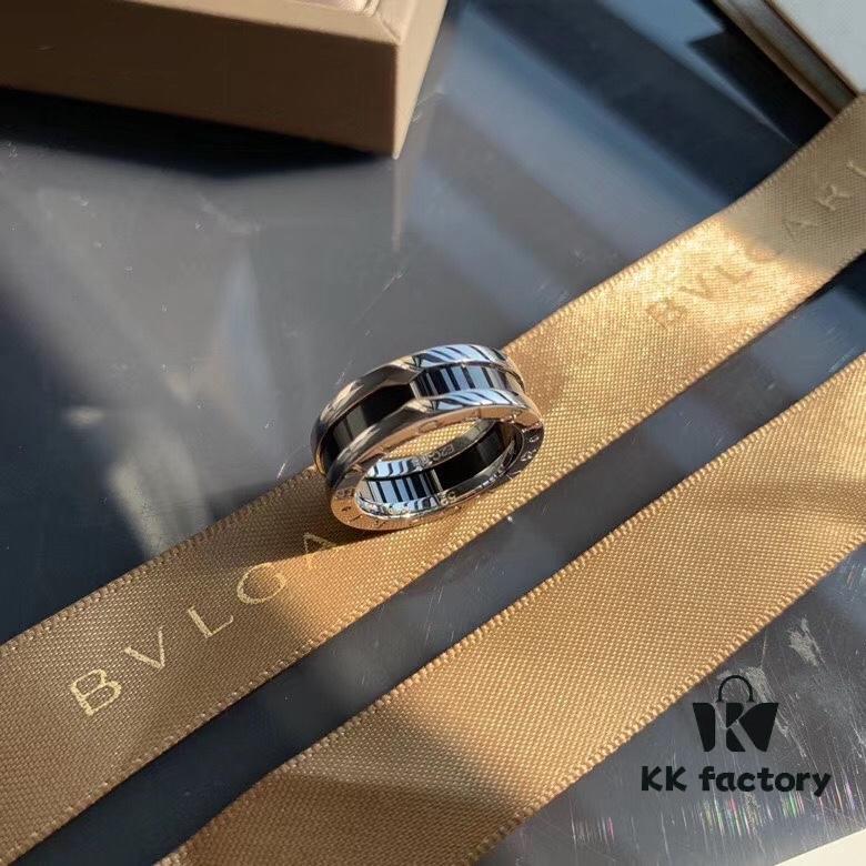 BVLGARI BVLGARI Little Human Pure Silver Ring, Celebrity-Endorsed Charity Edition, Crafted with 925 Silver and Premium Black Ceramic, Exquisite Detailing, Unisex Design Fits Sizes 5-11, Perfect for Travel, Work, or Casual Wear