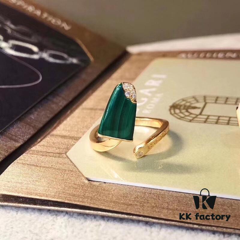 BVLGARI Summer Cool - Bulgari's Latest Ice Cream Ring, Open-Style Ring with S925 Sterling Silver Inlaid with White Mother-of-Pearl, Malachite, and Onyx, 18K Rose Gold Plated, Precise Craftsmanship, Sealed Back with Logo Engraving, Pink for Qixi Festival