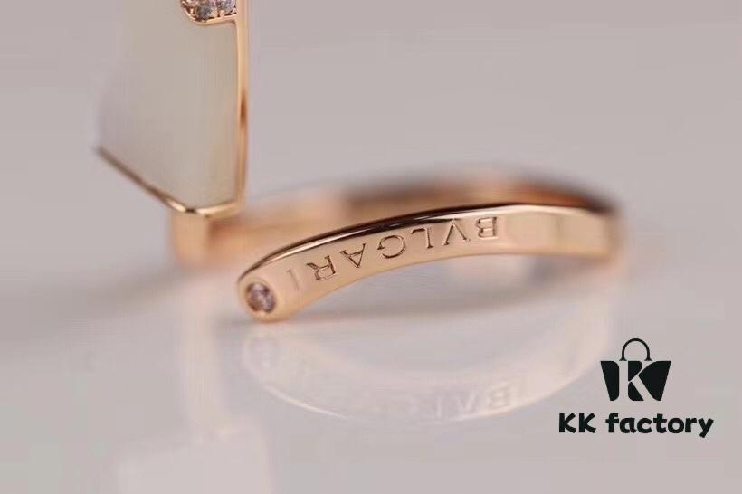 BVLGARI Summer Cool - Bulgari's Latest Ice Cream Ring, Open-Style Ring with S925 Sterling Silver Inlaid with White Mother-of-Pearl, Malachite, and Onyx, 18K Rose Gold Plated, Precise Craftsmanship, Sealed Back with Logo Engraving, Pink for Qixi Festival