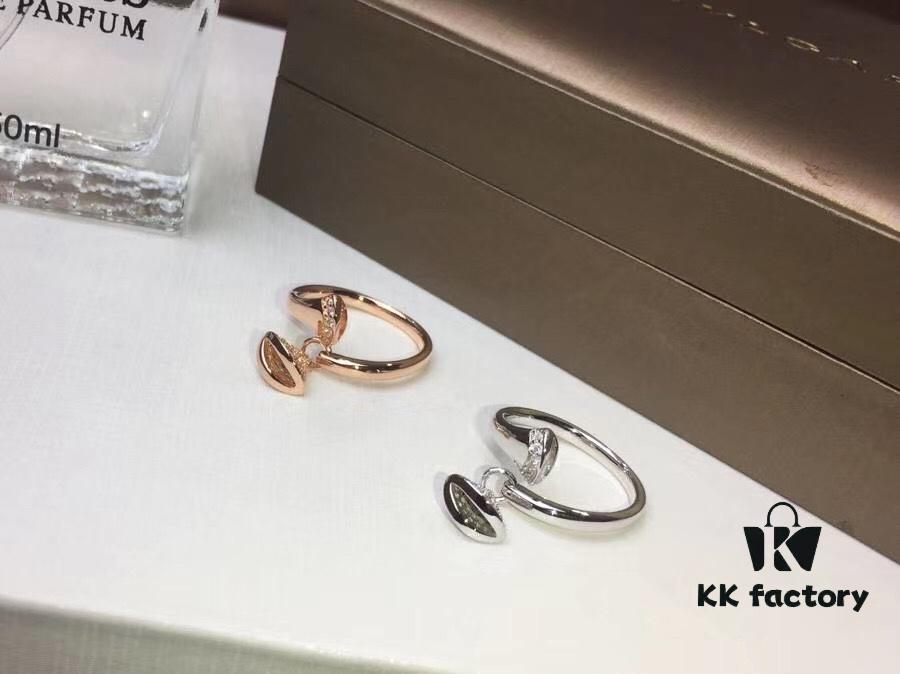 High-End Custom BVLGARI Diva Series Fan-Shaped Micro-Pave Ring in 18K Rose/White Gold Plating with Imported Zirconia