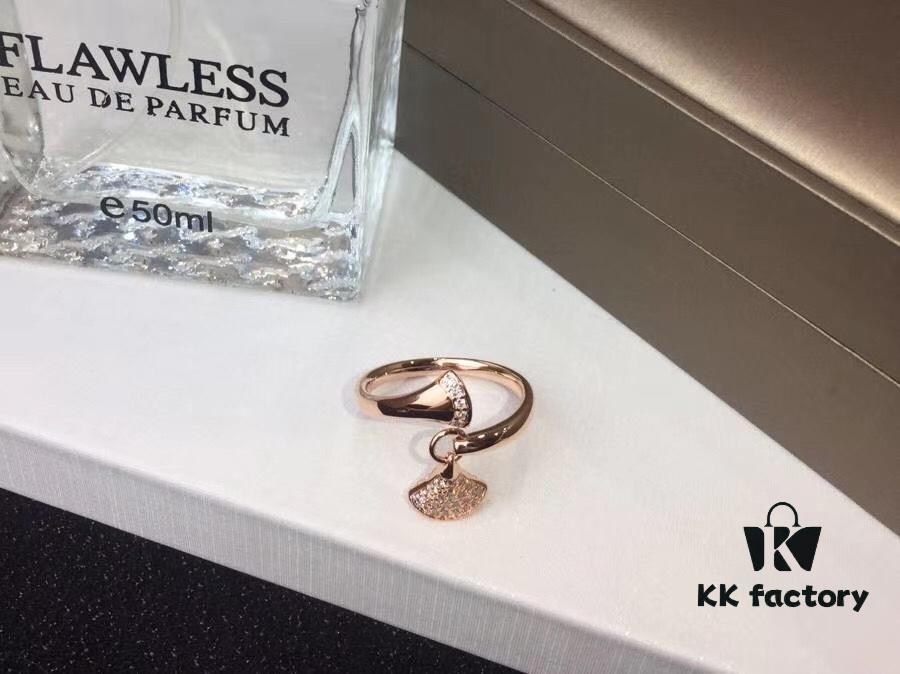 High-End Custom BVLGARI Diva Series Fan-Shaped Micro-Pave Ring in 18K Rose/White Gold Plating with Imported Zirconia