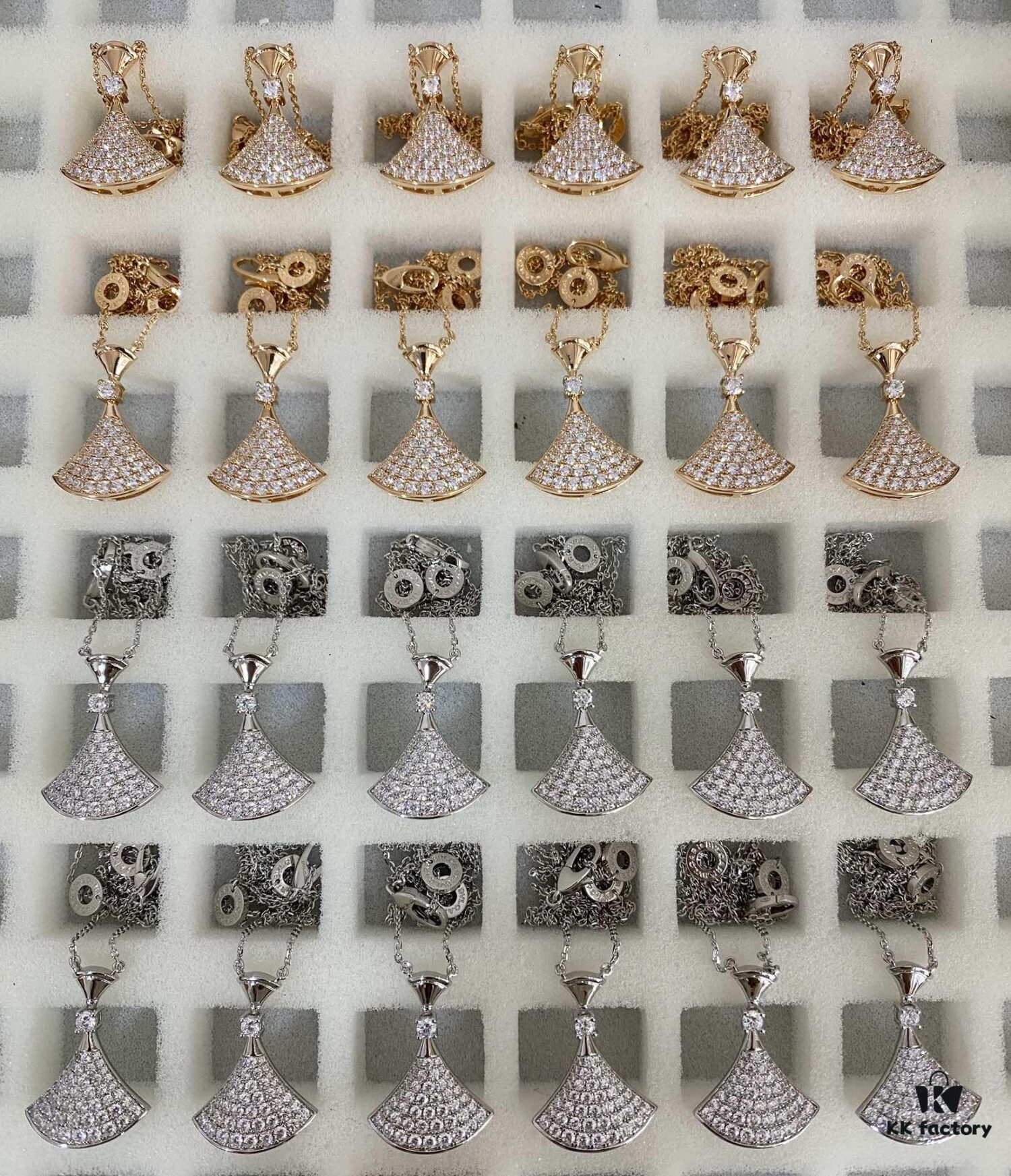 BVLGARI Double Tower Full Diamond Fan-shaped Necklace! ZP Prototype, CNC Craftsmanship! Hand-set, Counter Mark with Perfect Details, Sterling Silver Plated with Micro Gold