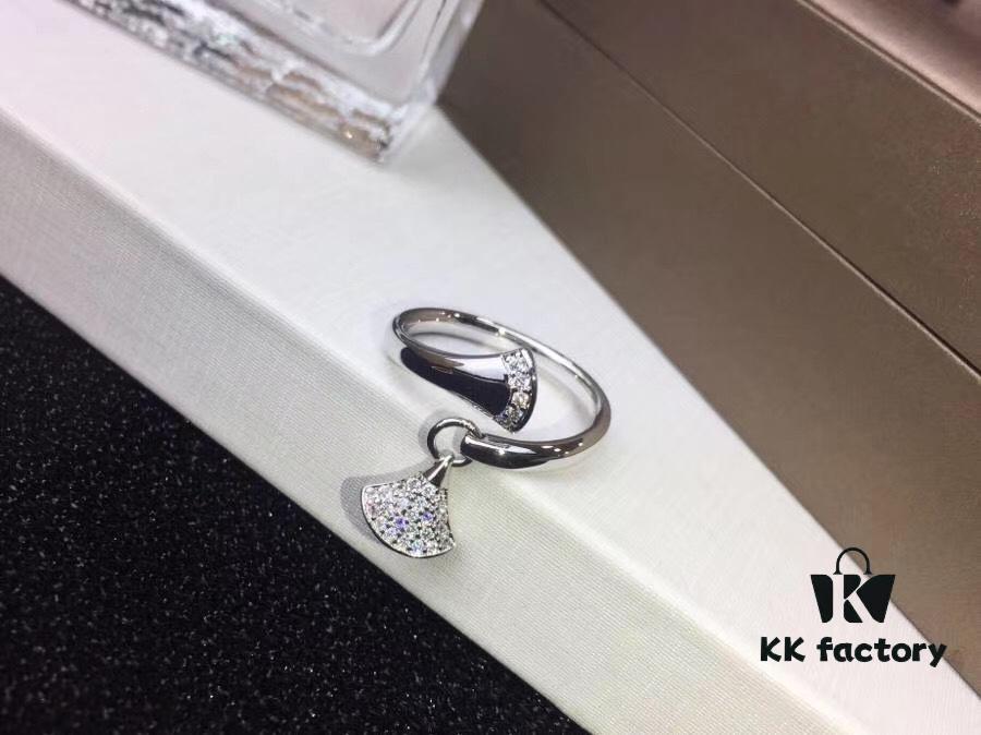 High-End Custom BVLGARI Diva Series Fan-Shaped Micro-Pave Ring in 18K Rose/White Gold Plating with Imported Zirconia