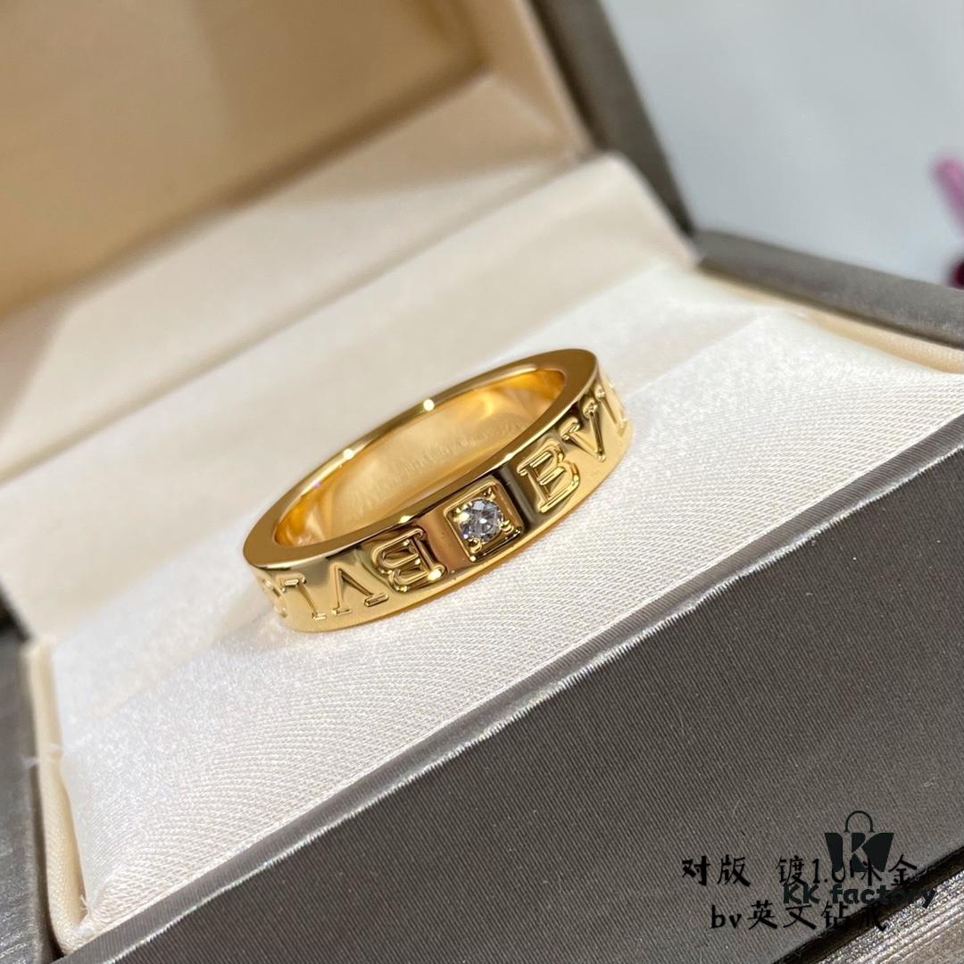 New Arrival V Gold Plated 1.0 Micron Gold Bvlgari-Style Diamond Ring, Most Popular Design, Eternal Classic, High-End Micro-Paved High-Carbon Diamond Material, Authentic Gold Feel