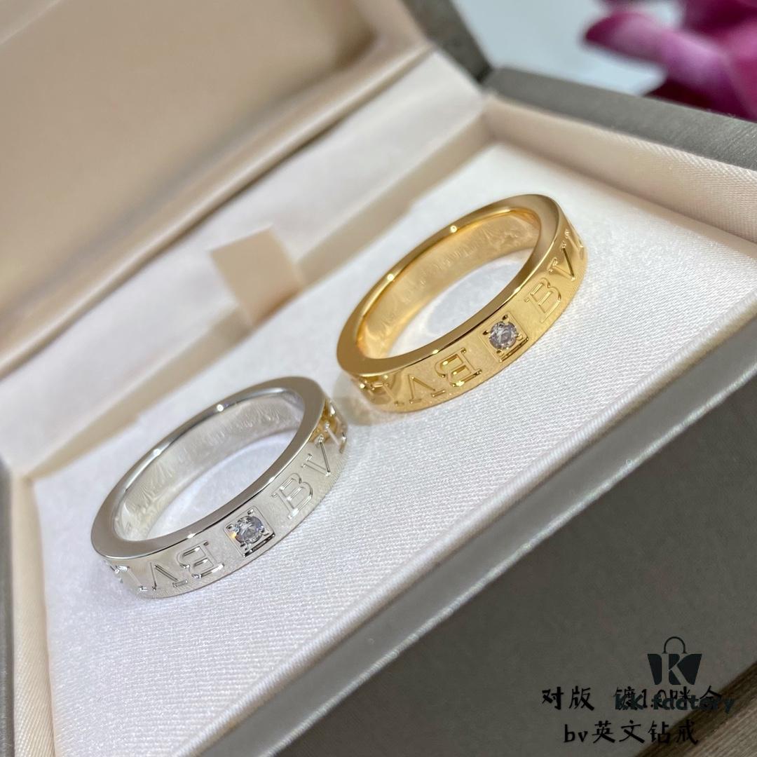 New Arrival V Gold Plated 1.0 Micron Gold Bvlgari-Style Diamond Ring, Most Popular Design, Eternal Classic, High-End Micro-Paved High-Carbon Diamond Material, Authentic Gold Feel