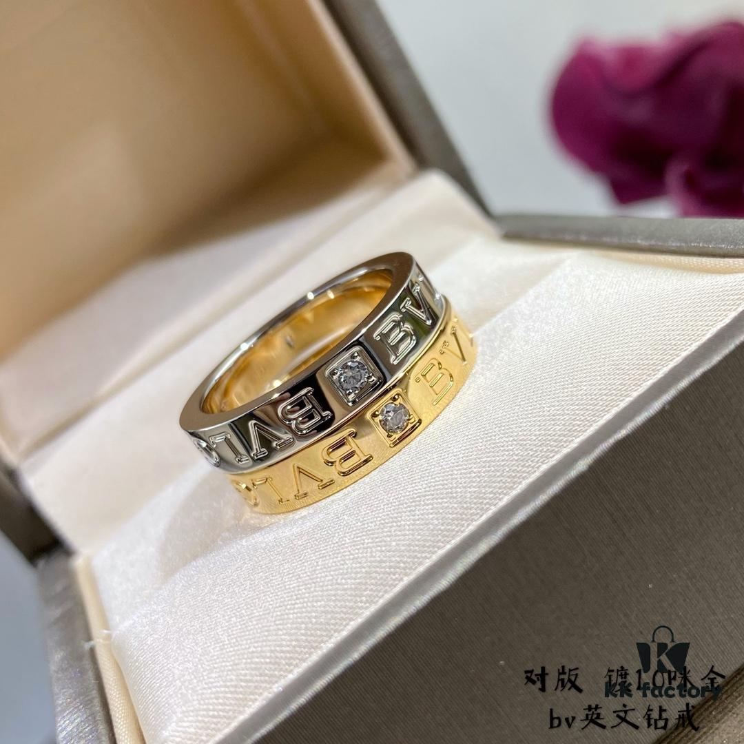 New Arrival V Gold Plated 1.0 Micron Gold Bvlgari-Style Diamond Ring, Most Popular Design, Eternal Classic, High-End Micro-Paved High-Carbon Diamond Material, Authentic Gold Feel