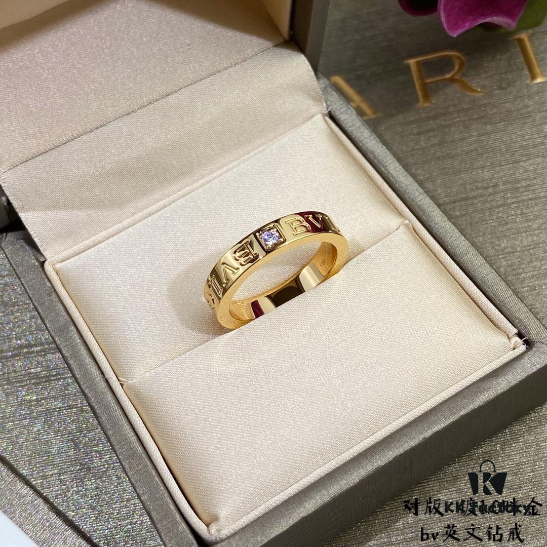 New Arrival V Gold Plated 1.0 Micron Gold Bvlgari-Style Diamond Ring, Most Popular Design, Eternal Classic, High-End Micro-Paved High-Carbon Diamond Material, Authentic Gold Feel
