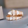 Bvlgari Serpenti Series White Mother-of-Pearl Diamond-Inlaid Snake Ring, V Gold Material with Imported High-Carbon Diamonds, Hand-Set, Adjustable Unisex Ring