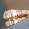 Bvlgari Serpenti Series White Mother-of-Pearl Diamond-Inlaid Snake Ring, V Gold Material with Imported High-Carbon Diamonds, Hand-Set, Adjustable Unisex Ring