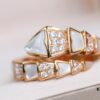 Bvlgari Serpenti Series White Mother-of-Pearl Diamond-Inlaid Snake Ring, V Gold Material with Imported High-Carbon Diamonds, Hand-Set, Adjustable Unisex Ring