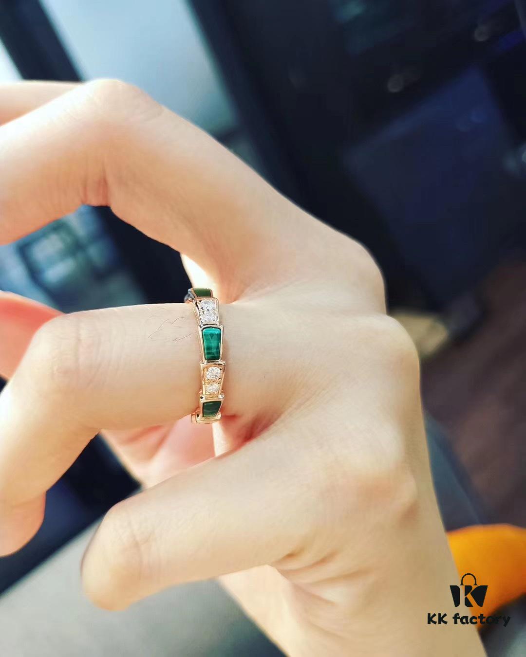 Bvlgari Serpenti Viper Series Smooth Half-Pavé Snakebone Ring