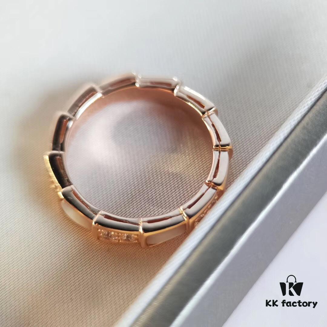 Bvlgari Serpenti Viper Series Smooth Half-Pavé Snakebone Ring