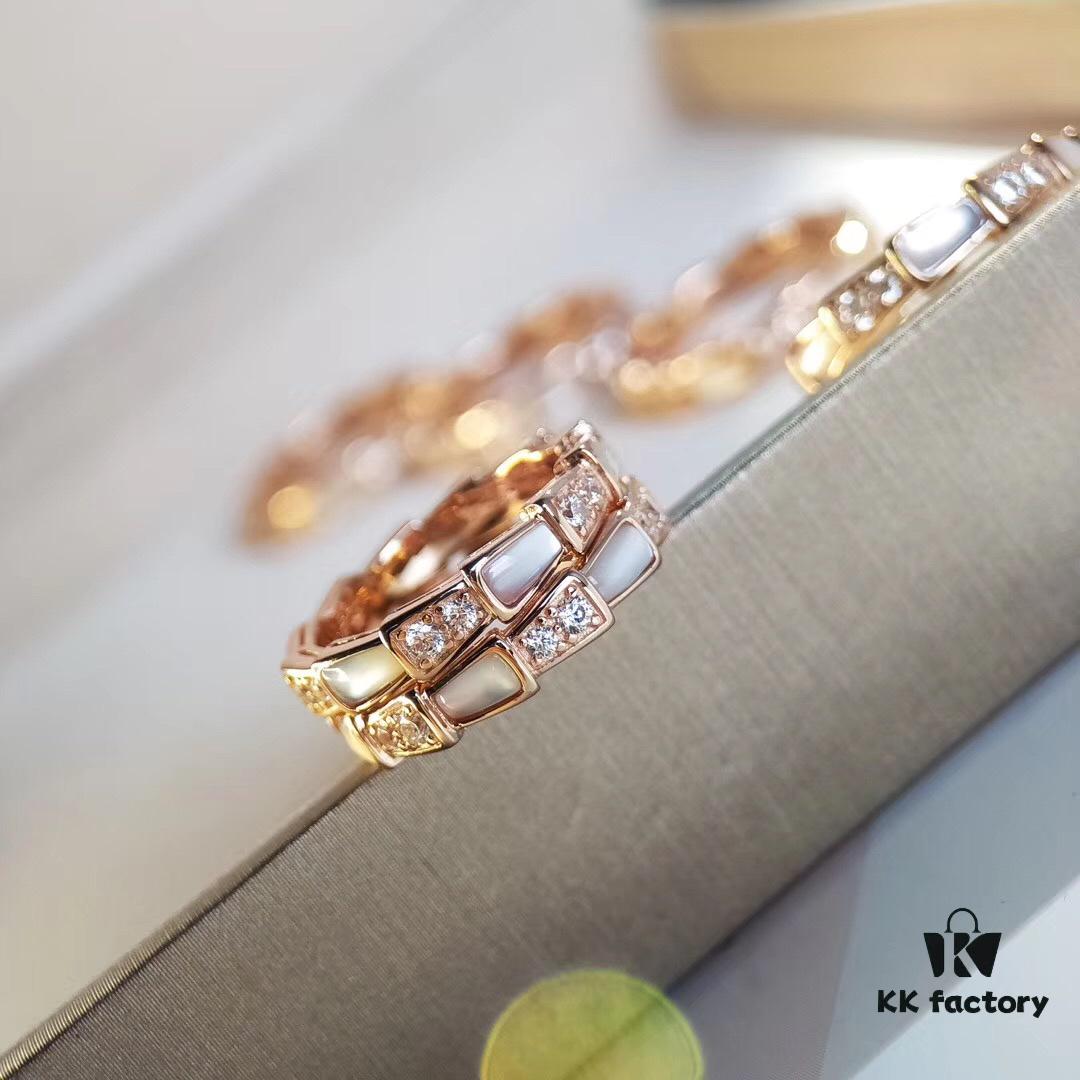 Bvlgari Serpenti Viper Series Smooth Half-Pavé Snakebone Ring