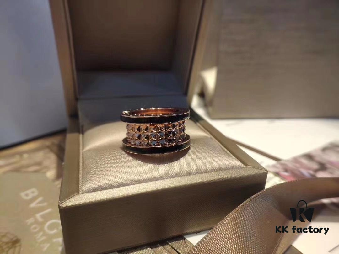 Bulgari! Ceramic Honeycomb Ring, Dual Black Ceramic Couple's Style, S925 Pure Silver Material