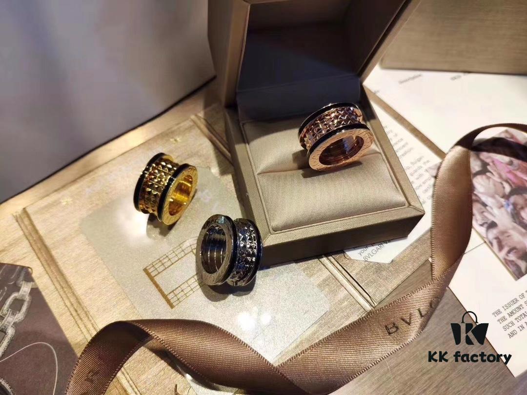 Bulgari! Ceramic Honeycomb Ring, Dual Black Ceramic Couple's Style, S925 Pure Silver Material