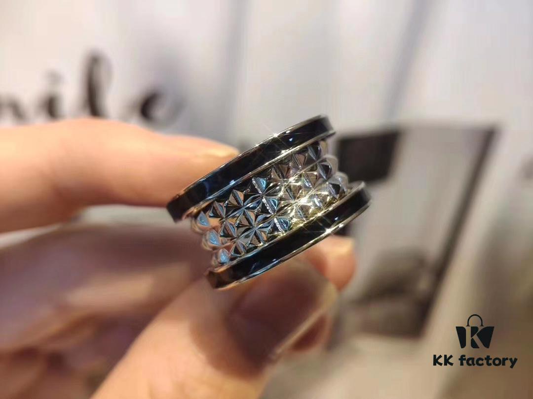 Bulgari! Ceramic Honeycomb Ring, Dual Black Ceramic Couple's Style, S925 Pure Silver Material