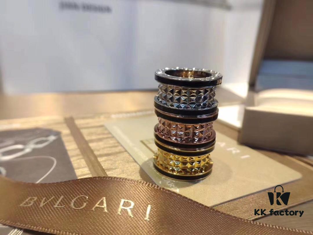 Bulgari! Ceramic Honeycomb Ring, Dual Black Ceramic Couple's Style, S925 Pure Silver Material