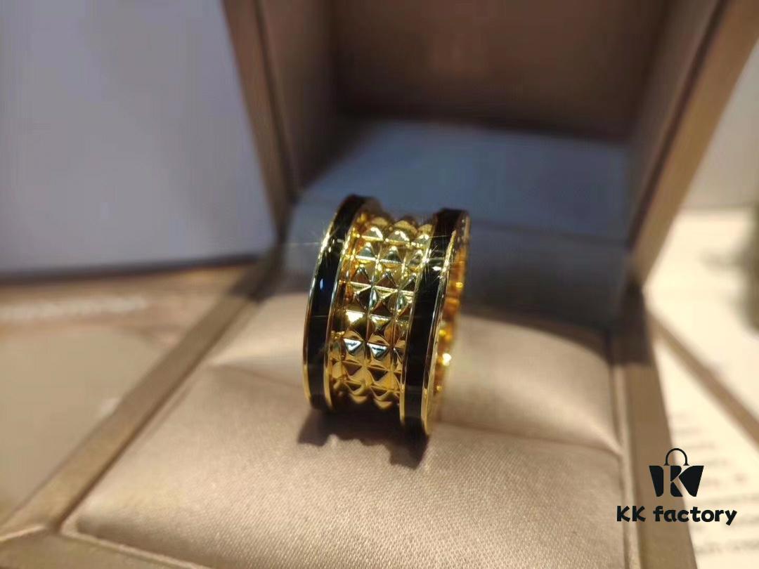 Bulgari! Ceramic Honeycomb Ring, Dual Black Ceramic Couple's Style, S925 Pure Silver Material