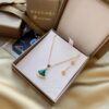 BVLGARI Bvlgari Series Rose Gold Round Stud Earrings and Natural Malachite Fan Pendant Necklace