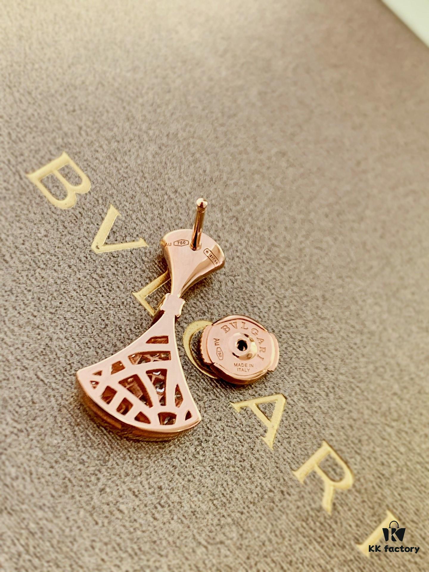 BVLGARI Bulgari Series Rose Gold Round Stud Earrings and Sparkling Diamond Fan-Shaped Drop Earrings