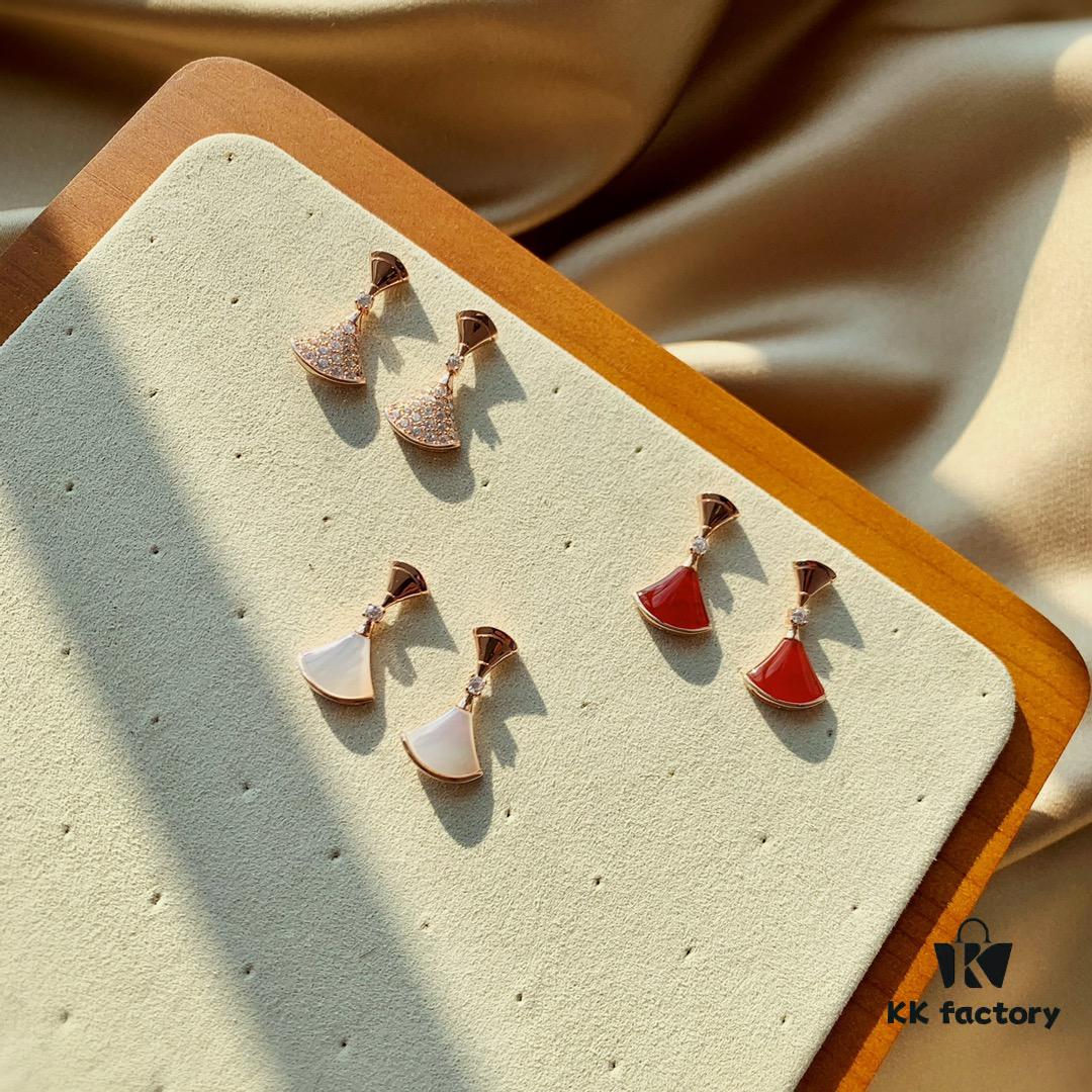 BVLGARI Bulgari Series Rose Gold Round Stud Earrings and Sparkling Diamond Fan-Shaped Drop Earrings