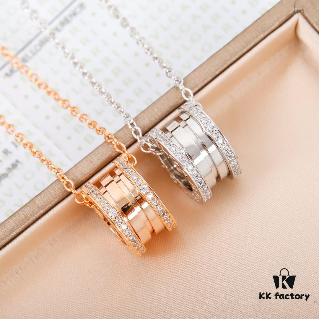 B.zero 1 Necklace Inspired by Roman Colosseum with Spiral Design in Rose Gold Plating and Diamond-Paved Details