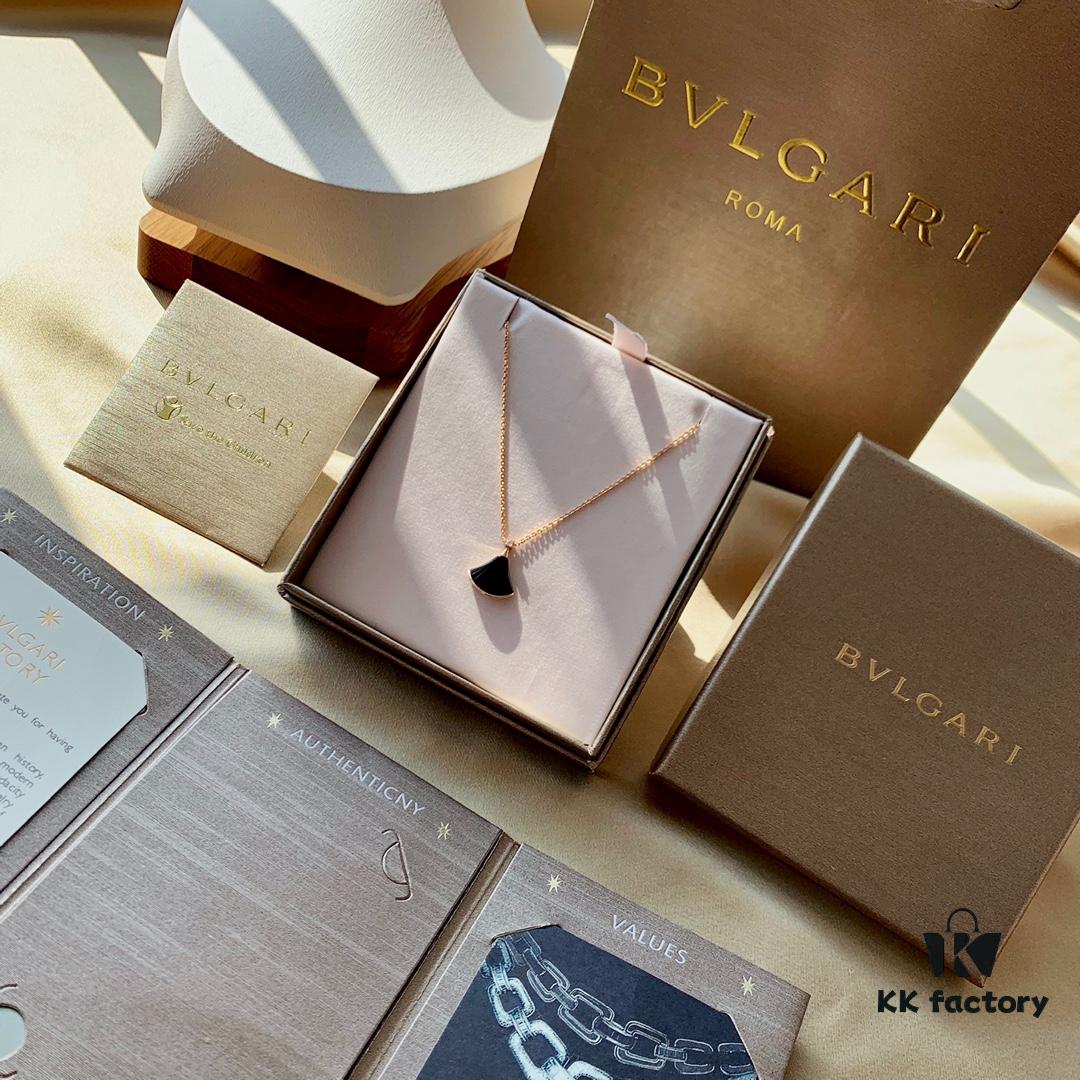 S925 Silver Plated with K Gold Bulgari Divas Dream Series Mother-of-Pearl Fan Pendant Necklace