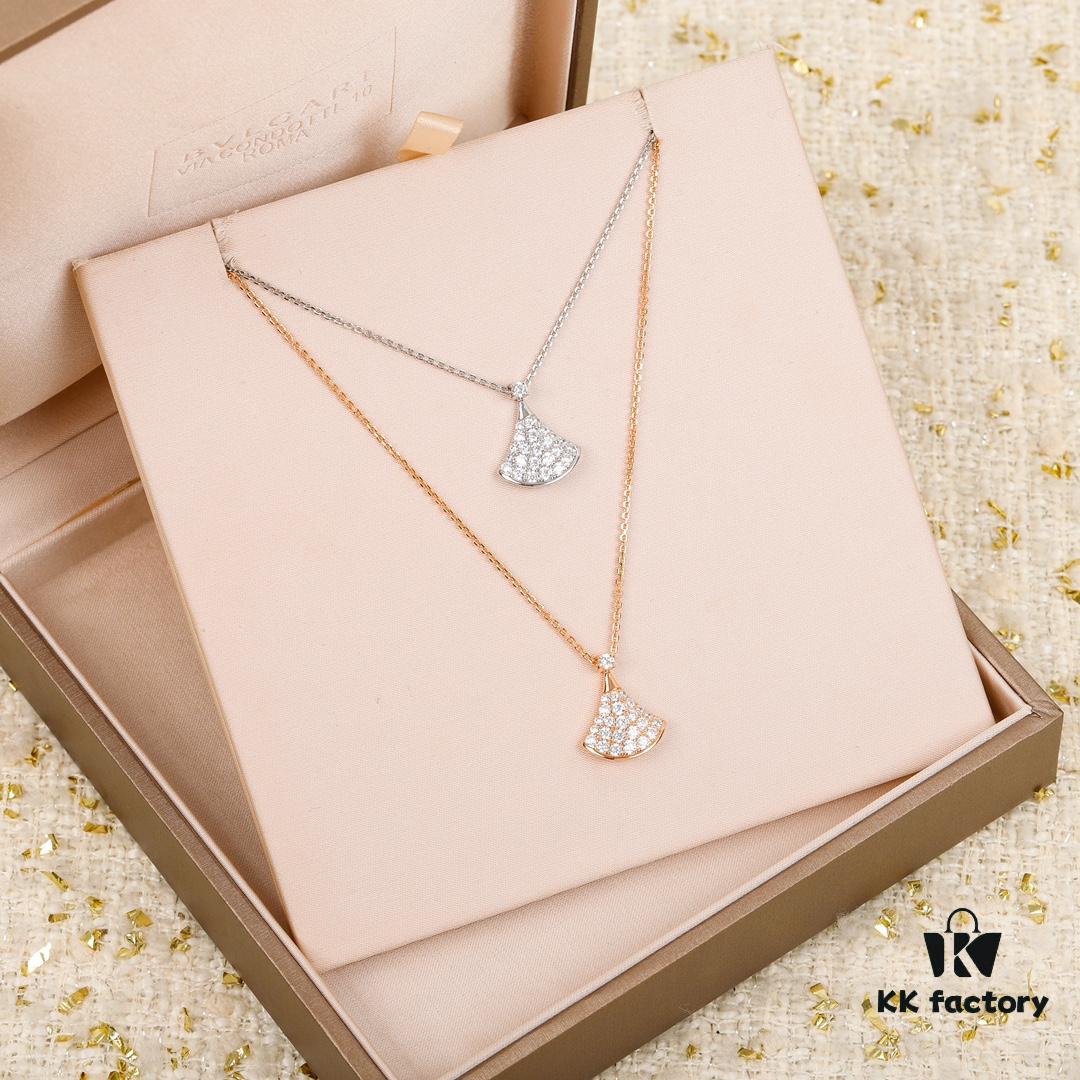 Silver Material 204318 | Xiaoskirt Necklace Z+ | Authentic Bulgari Diva Diamond-Paved Fan Necklace Replica
