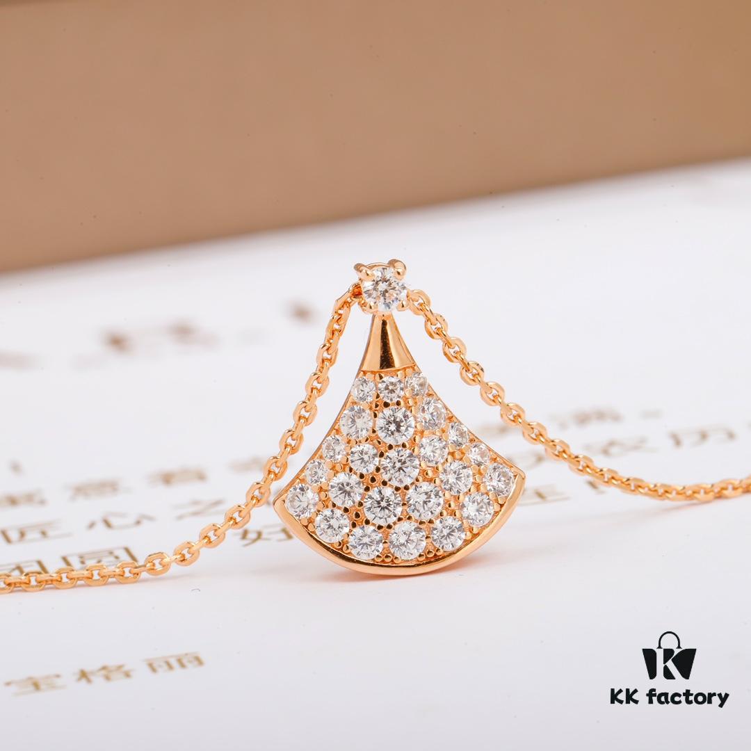 Silver Material 204318 | Xiaoskirt Necklace Z+ | Authentic Bulgari Diva Diamond-Paved Fan Necklace Replica