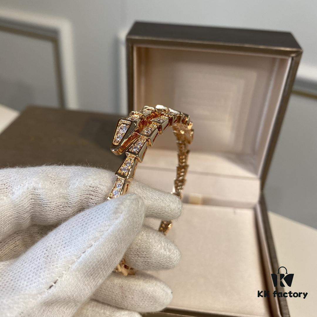 BVLGARI Classic Serpenti Bracelet - Luxury Spring Design with Premium V-Gold and Imported Diamonds