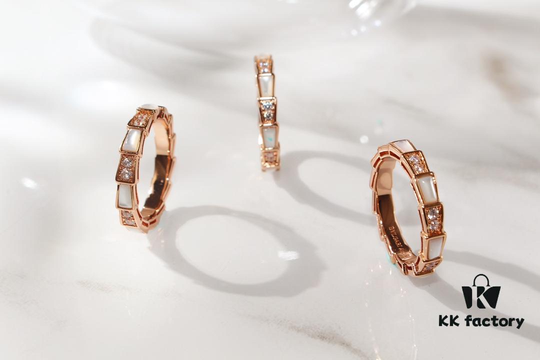 Bvlgari Serpenti Ring with White Mother-of-Pearl and Diamonds