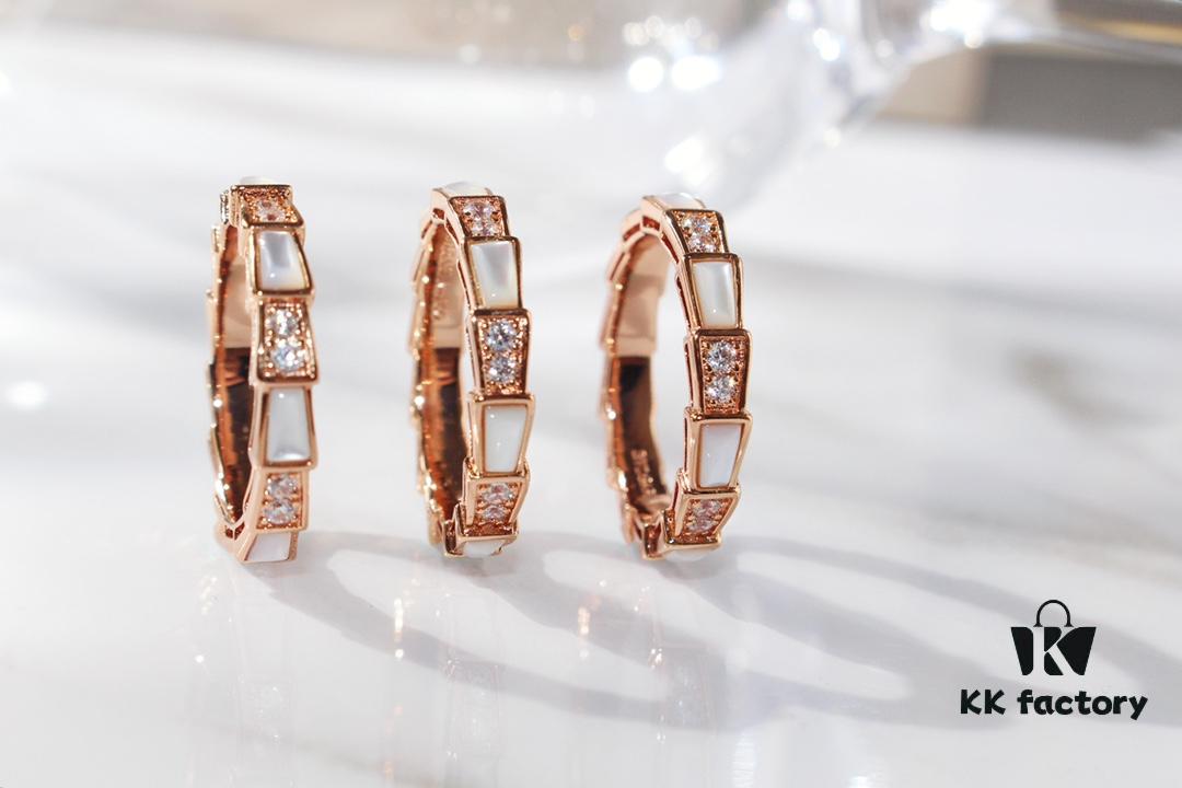 Bvlgari Serpenti Ring with White Mother-of-Pearl and Diamonds