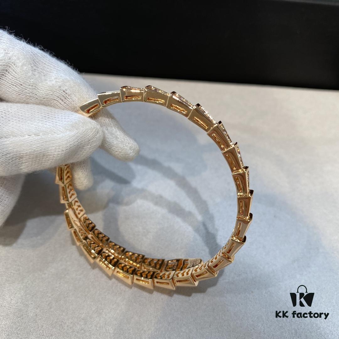 BVLGARI Classic Serpenti Bracelet - Luxury Spring Design with Premium V-Gold and Imported Diamonds