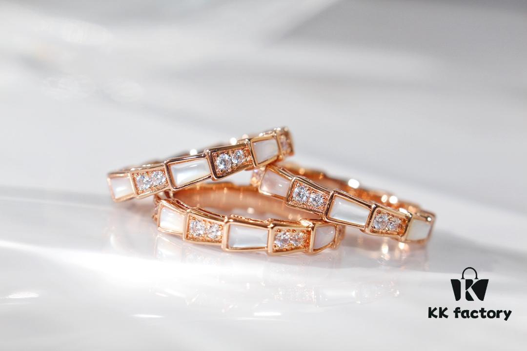 Bvlgari Serpenti Ring with White Mother-of-Pearl and Diamonds