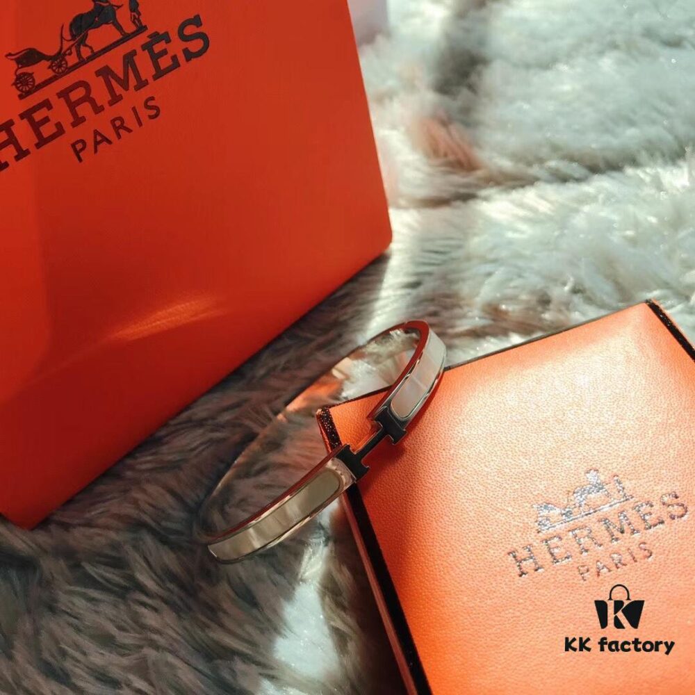 Hermes Titanium Steel with Natural White Shell Narrow Bracelet - Classic Design