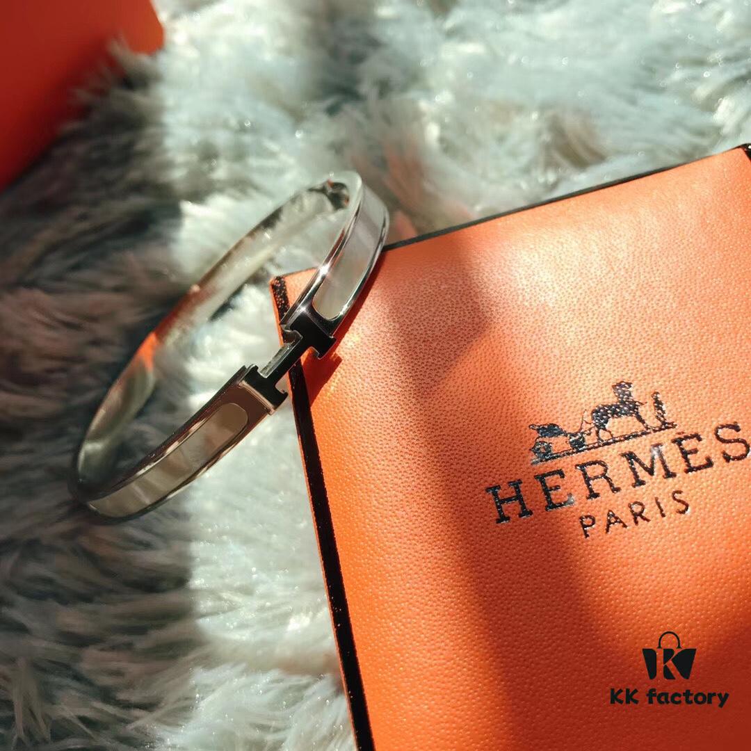 Hermes Titanium Steel with Natural White Shell Narrow Bracelet - Classic Design