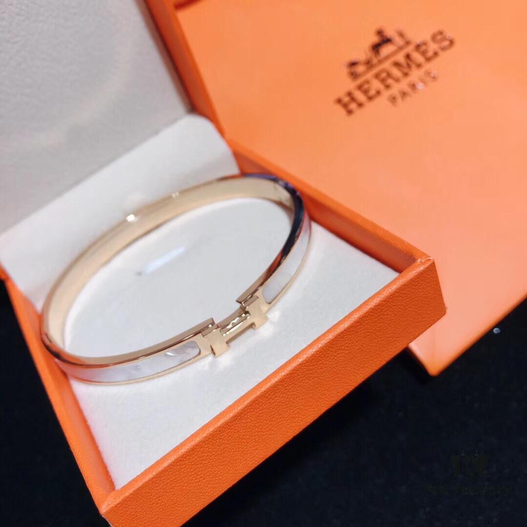 Hermes Titanium Steel with Natural White Shell Narrow Bracelet - Classic Design
