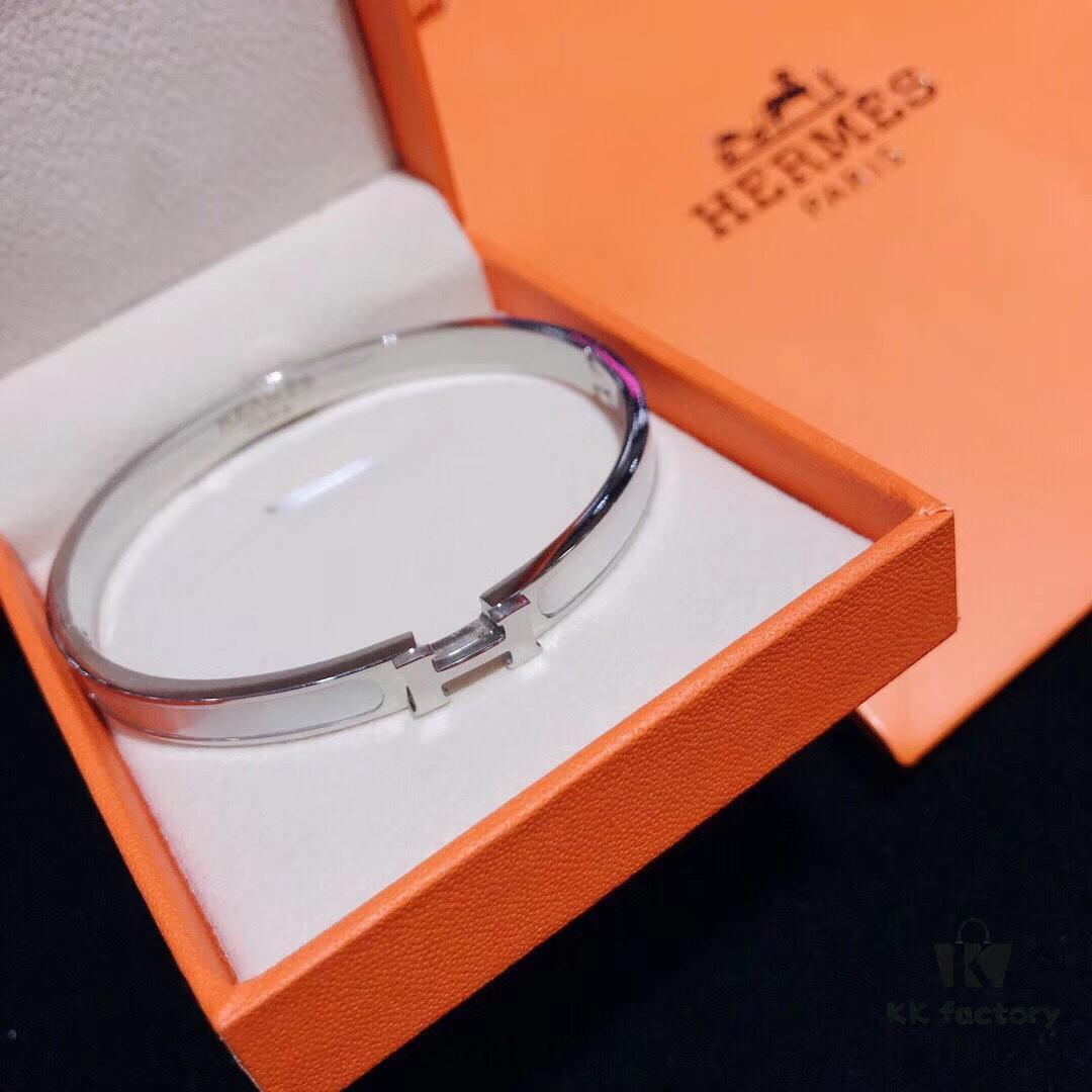 Hermes Titanium Steel with Natural White Shell Narrow Bracelet - Classic Design