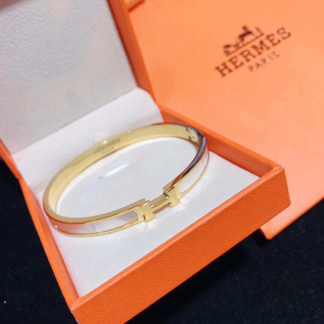 Hermes Titanium Steel with Natural White Shell Narrow Bracelet - Classic Design