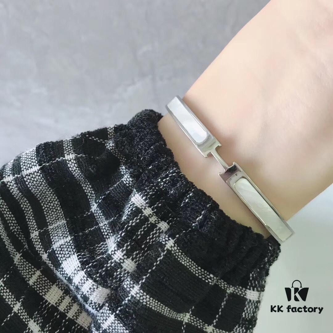 Hermes Titanium Steel with Natural White Shell Narrow Bracelet - Classic Design