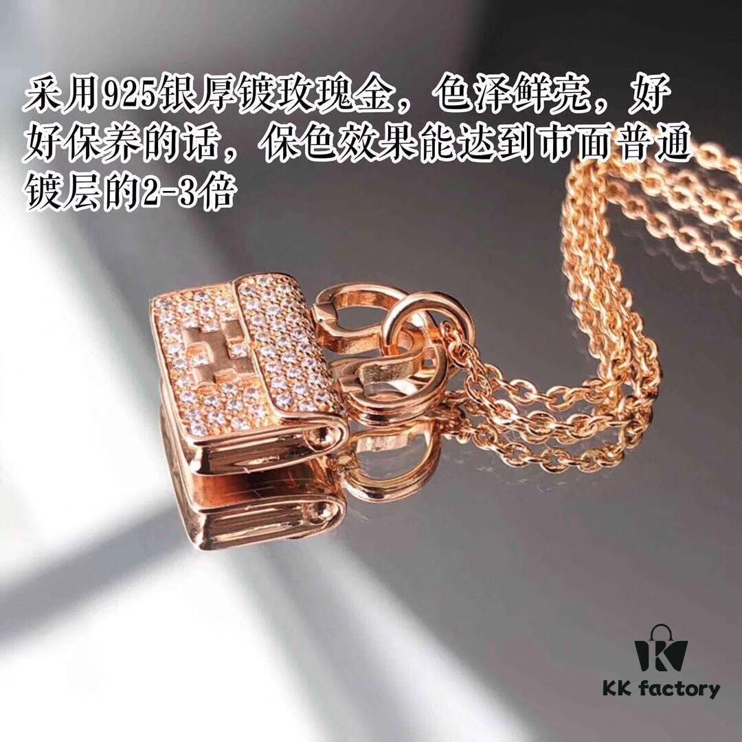 Hermes Constance Amulette Fully Diamond-Encrusted Bag Pendant Necklace, Crafted in Heavy 925 Sterling Silver