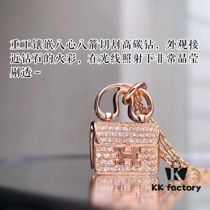 Hermes Constance Amulette Fully Diamond-Encrusted Bag Pendant Necklace, Crafted in Heavy 925 Sterling Silver