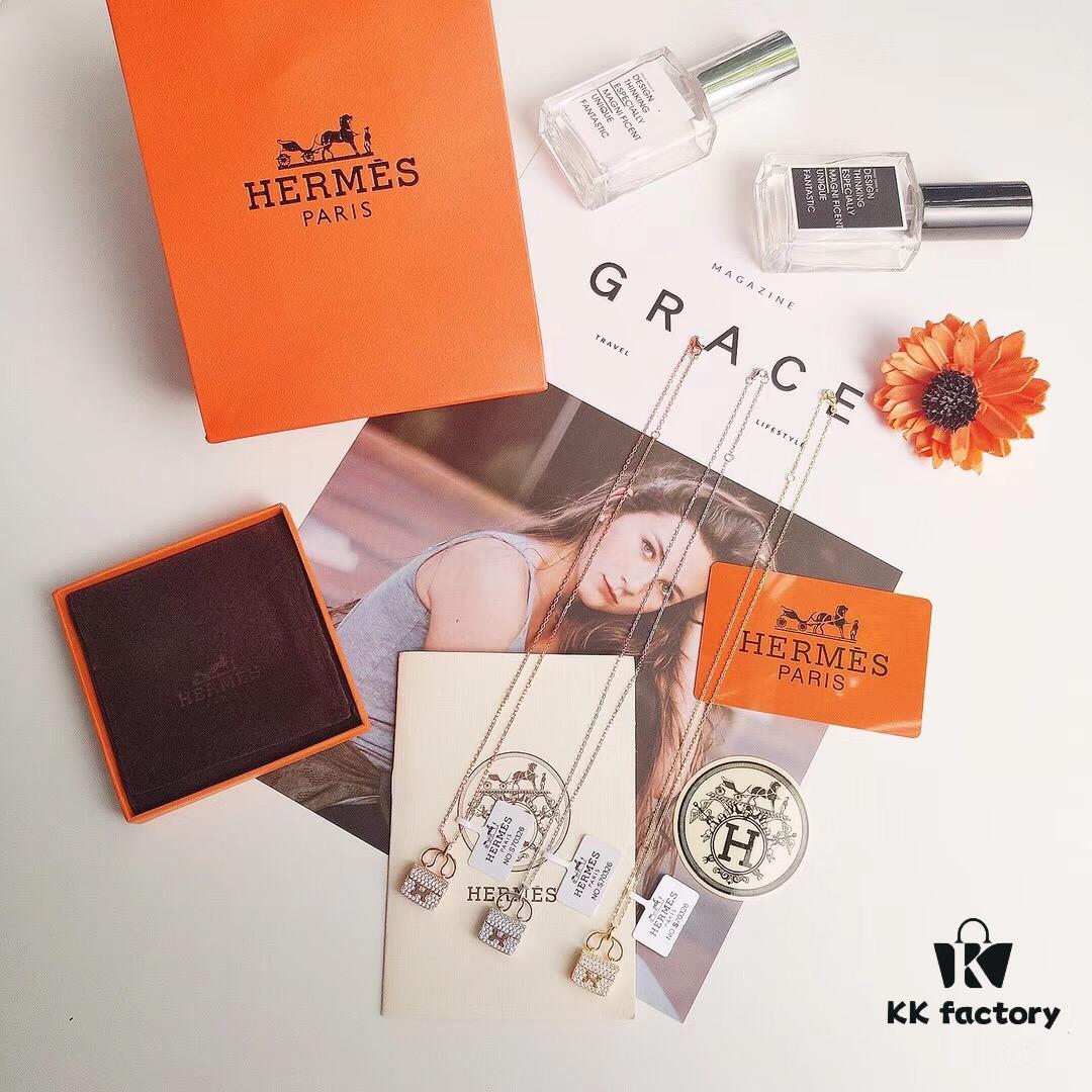 Hermes Constance Amulette Fully Diamond-Encrusted Bag Pendant Necklace, Crafted in Heavy 925 Sterling Silver