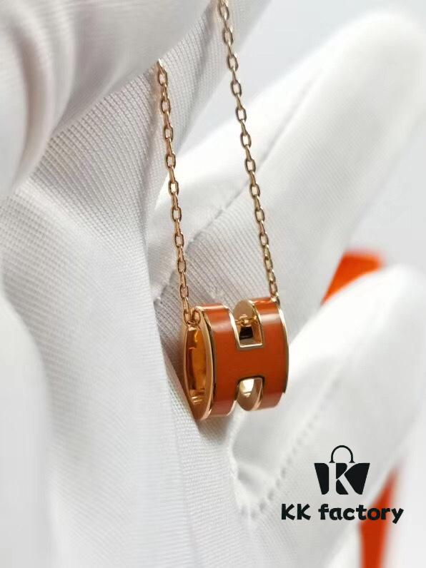 Mini POP Hermès H Necklace, Each with Unique Code, Mijin Electroplating! Hermès Enamel Curved H Necklace, Gold, Rose Gold, and White Gold Chain Options, Official Store Logo Anti-Counterfeit Tag